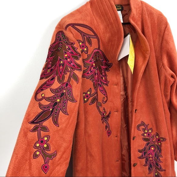 Bob Mackie Wearable Art Coat Boho Orange L - Picture 4 of 7